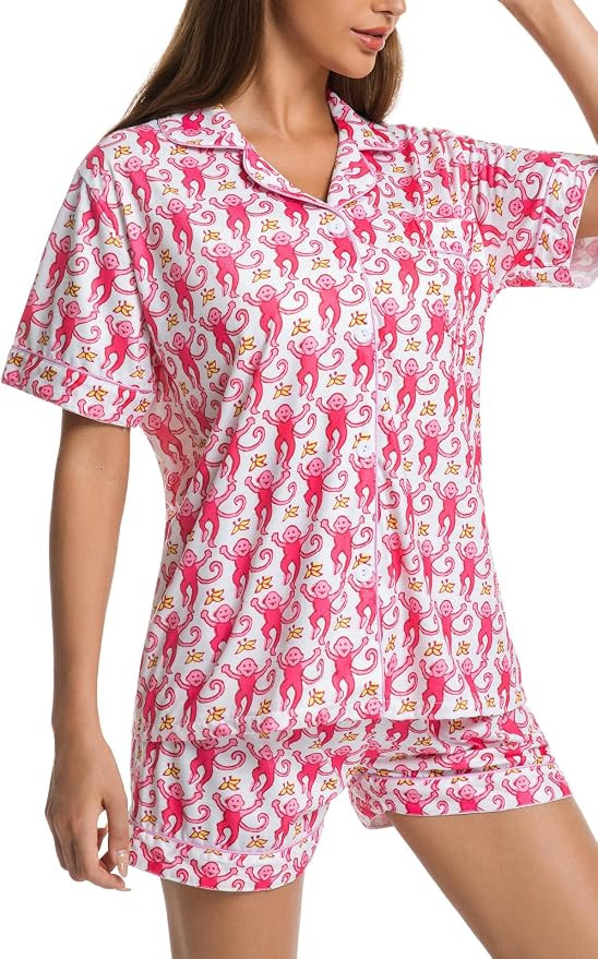 Womens Pajamas Set Shorts Button Down 2 Piece Monkey Bunny Y2k Roller Dupes Rabbit Preppy Lounge ... | Amazon (US)