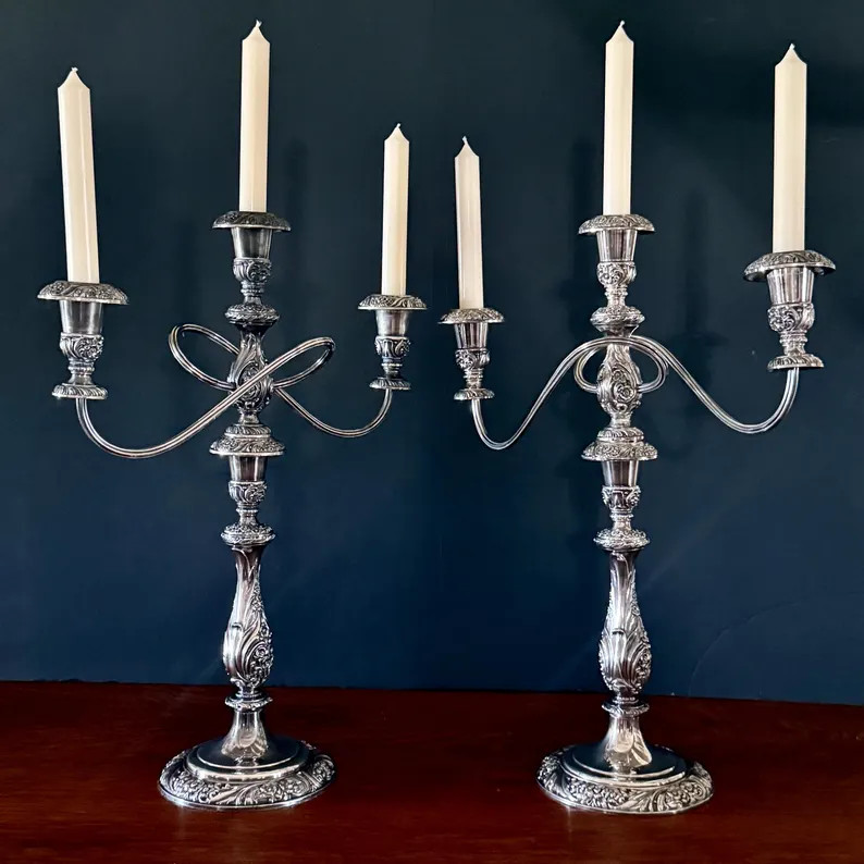 Pair Rogers Bros Heritage 1847 Silverplate Convertible Candelabras, 3 Light Candlesticks, Vintage... | Etsy (Global)