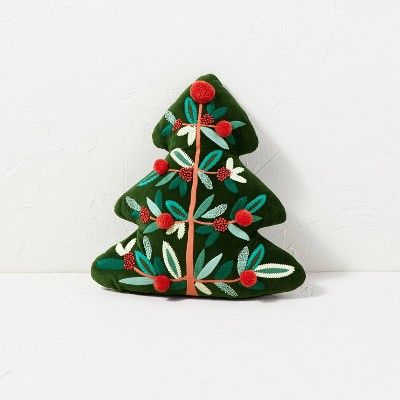 Christmas Tree Shaped Embroidered Throw Pillow Green - Opalhouse™ designed with Jungalow™ | Target