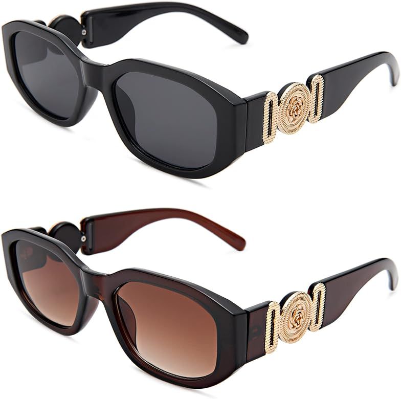 Hycredi Rectangle Sunglasses for Women Men Retro Driving Glasses 90’s Vintage Fashion Irregular Fram | Amazon (US)