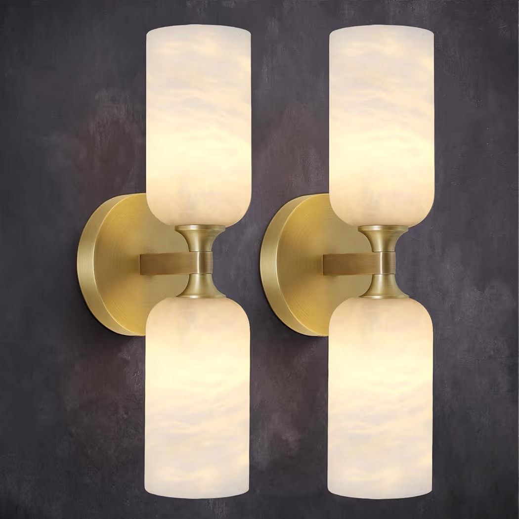 Alabaster Wall Sconces Set of Two, 14in Modern Spanish Natural Marble Bathroom Vanity Sconces, Br... | Amazon (US)