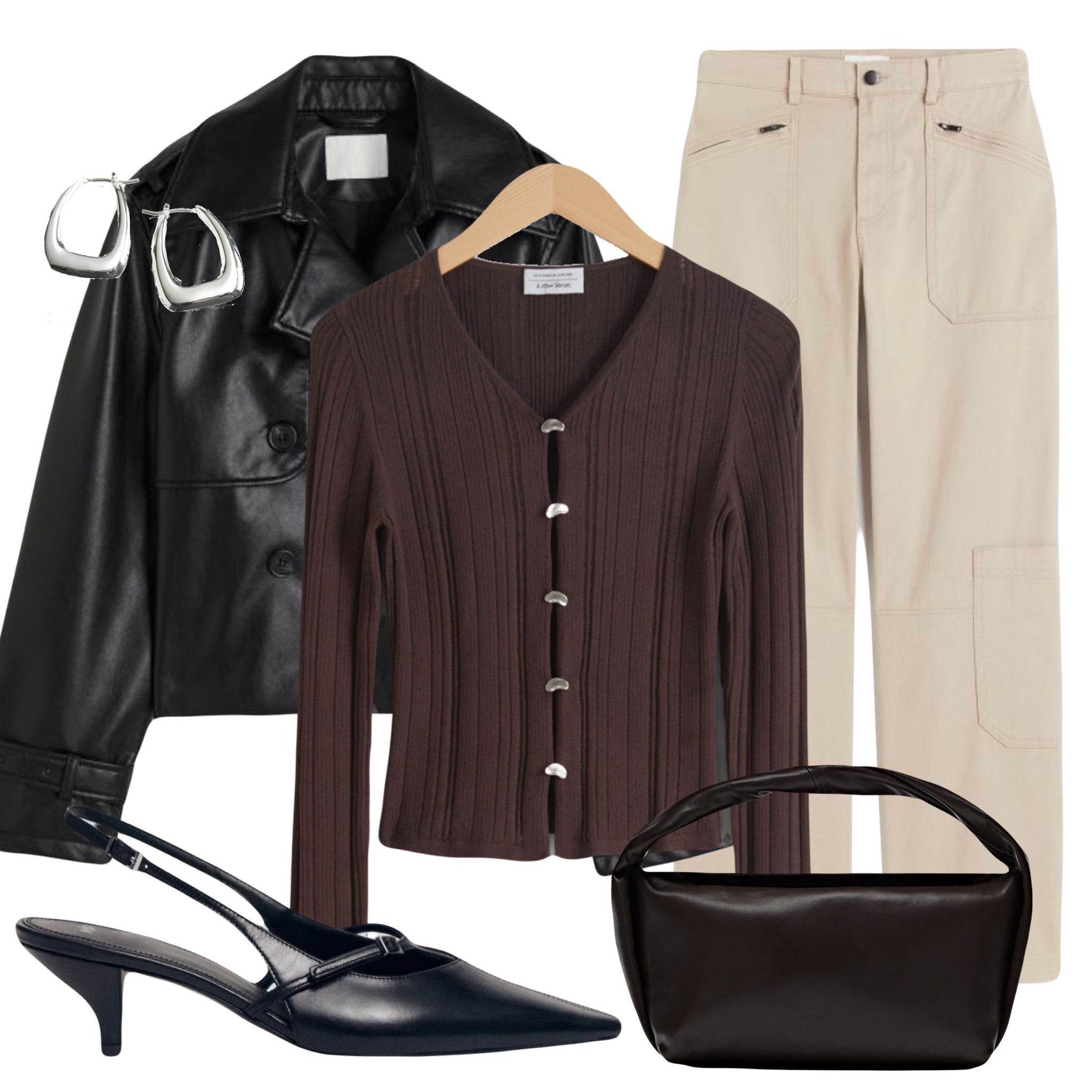 A good thin cardigan is a wardrobe essential for day or night, spring and summer styling 🖤 This chocolate one by & Other Stories has my heart. I would wear it with cargo pants, leather jacket, and kitten heels for an elevated casual look. Linked some alternatives for each piece.  
Tags: & Other Stories rib-knit cardigan, cargo pants, cargo trousers, slingback, kittens, kitten heels, wavy hoop earrings, leather jacket, leather croissant bag, shoulder bag, spring look, spring outfit, casual look, spring fashion, Massimo Dutti, H&M, Mango, COS, spring look, spring outfit, casual look, spring fashion, spring style, easy styling, outfit board, simple everyday look, chic & basic outfit, primavera, verano, effortless, Parisian look, casual outfit, capsule wardrobe, summer style, summer fashion, summer look, summer outfit, brunch style, high street.

#LTKspring #LTKstyletip #LTKbag