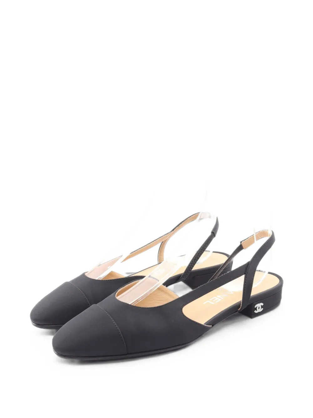 CHANEL Pre-Owned 1986-1988 logo-plaque slingback ballet flats - Black | Farfetch Global