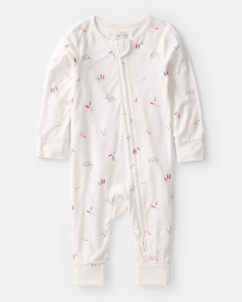 Baby Girl Art Print PurelySoft Sleep & Play Pajamas - White | Carter's Inc