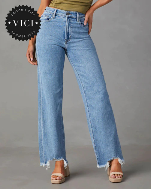 Mandy High Rise Stretch Frayed Wide Leg Jeans | VICI