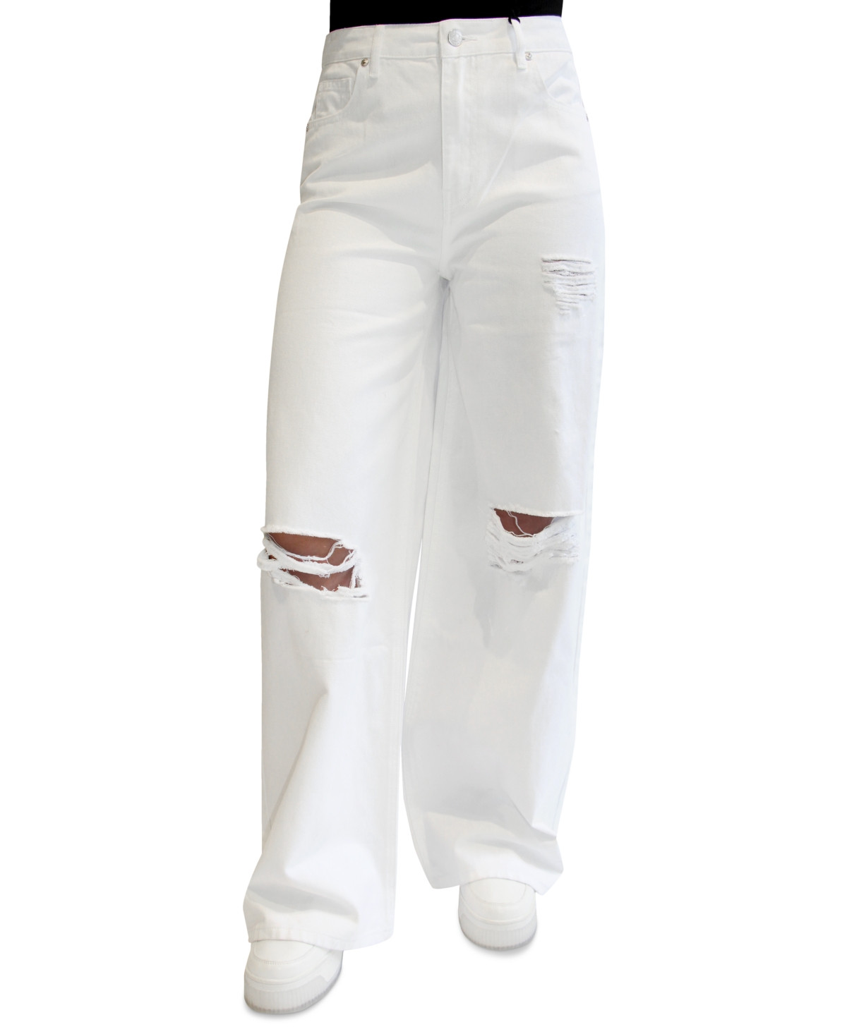 Almost Famous Juniors' High-Rise Ripped Wide-Leg Jeans | Macys (US)