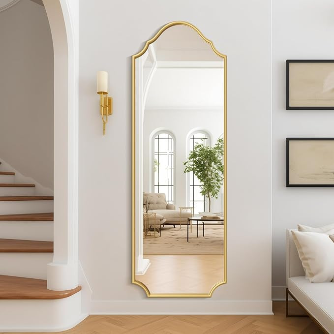 WallBeyond Arched Full Length Mirror Wall Mounted, Gold Metal Frame Floor Length Mirror, 65"x22" ... | Amazon (US)