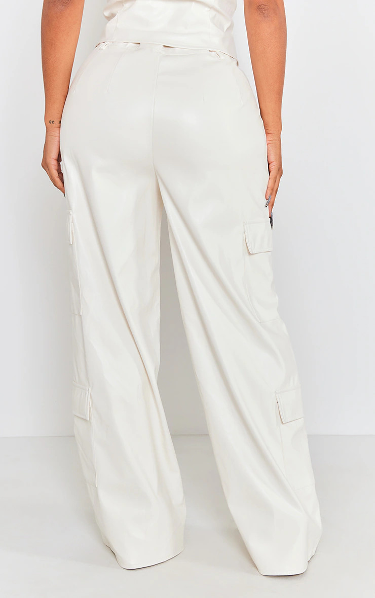 Shape White Faux Leather Straight Leg Cargo Pants | PrettyLittleThing US