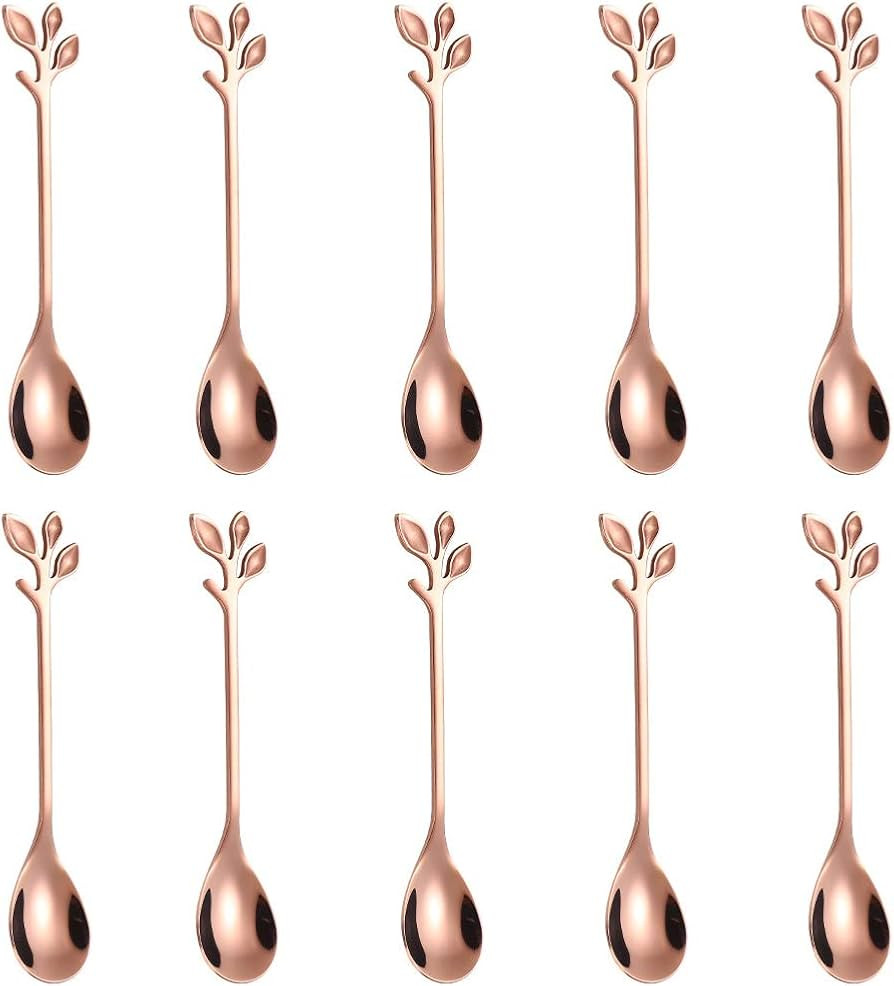 AnSaw Elegant Rose Gold Leaf Coffee Spoons - 10-Piece, 4.7" Mini Stainless Steel Espresso & Desse... | Amazon (US)