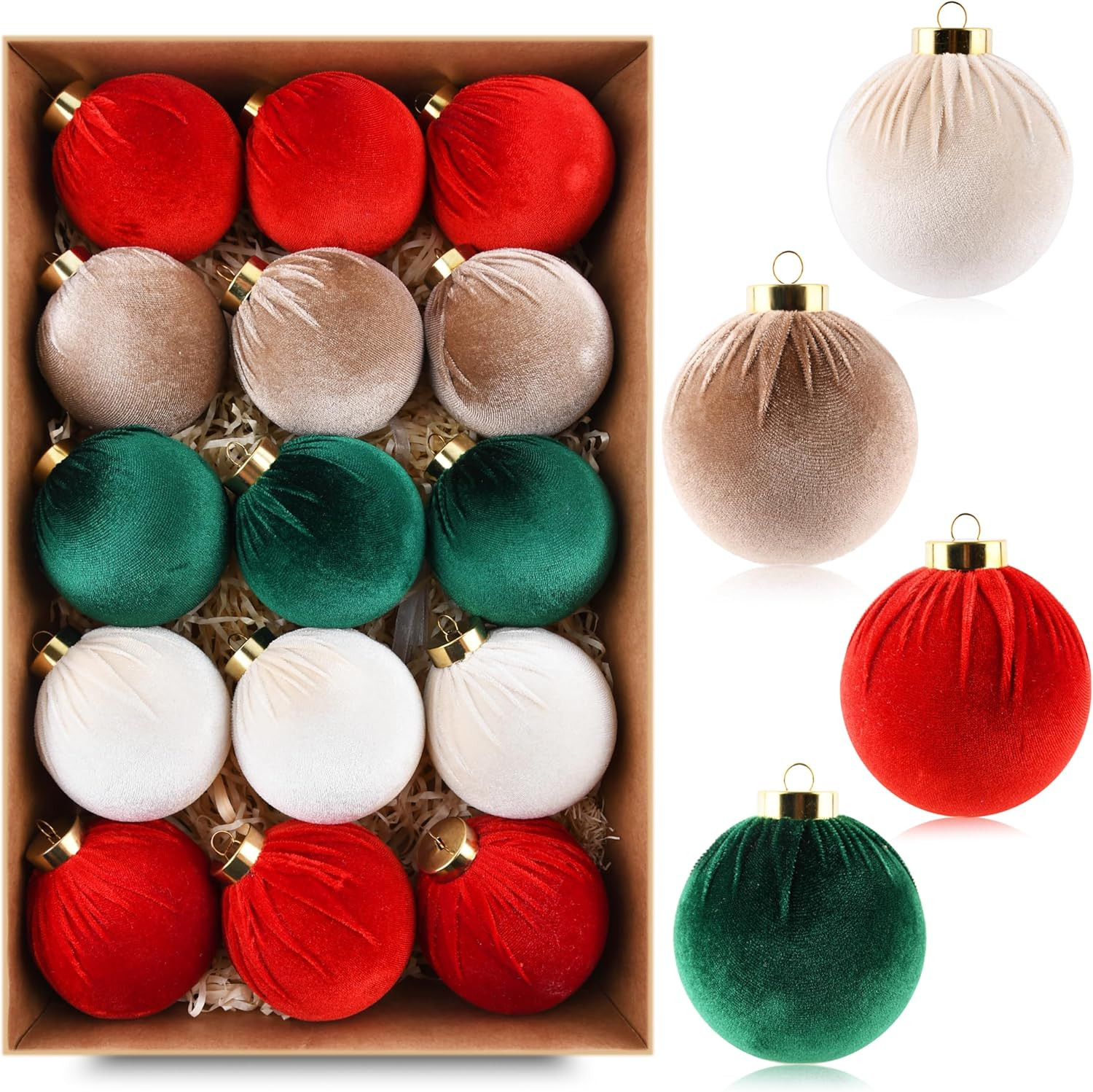 Velvet Christmas Balls Ornaments for Tree - 15pcs Shatterproof Christmas Ornaments for Xmas Trees... | Amazon (US)