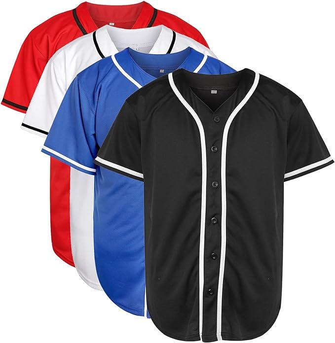 Blank Plain Hip Hop Hipster Button Down Baseball Jersey, Short Sleeve Active T Shirts | Amazon (US)
