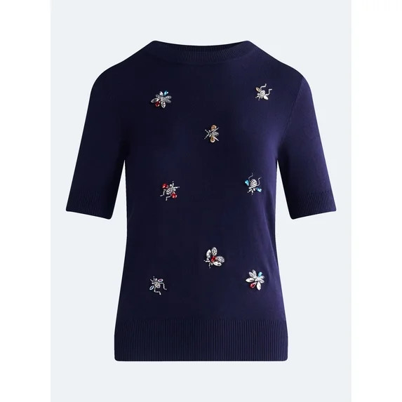 Free Assembly Women's and Women's Plus Embellished Cozy Yarn Sweater with Short Sleeves, Sizes XS... | Walmart (US)