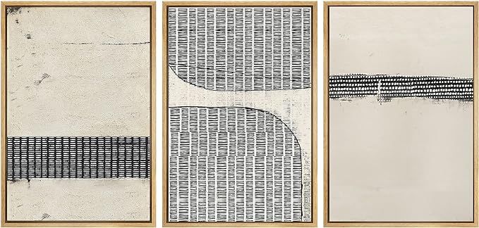 SIGNWIN Framed Canvas Print Wall Art Set Black Tan Grunge Grid Polygon Pattern Abstract Shapes Dr... | Amazon (US)