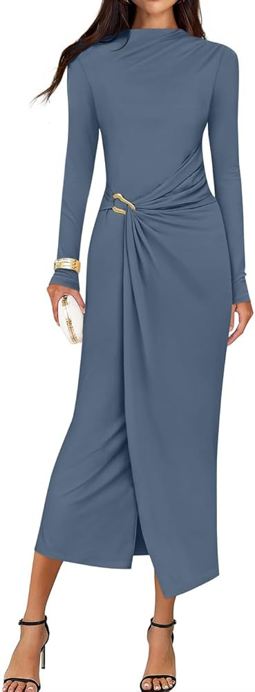 ZESICA Women's 2025 Fall Long Sleeve Bodycon Dress Mock Neck Wedding Guest Cocktail Party Long Mi... | Amazon (US)