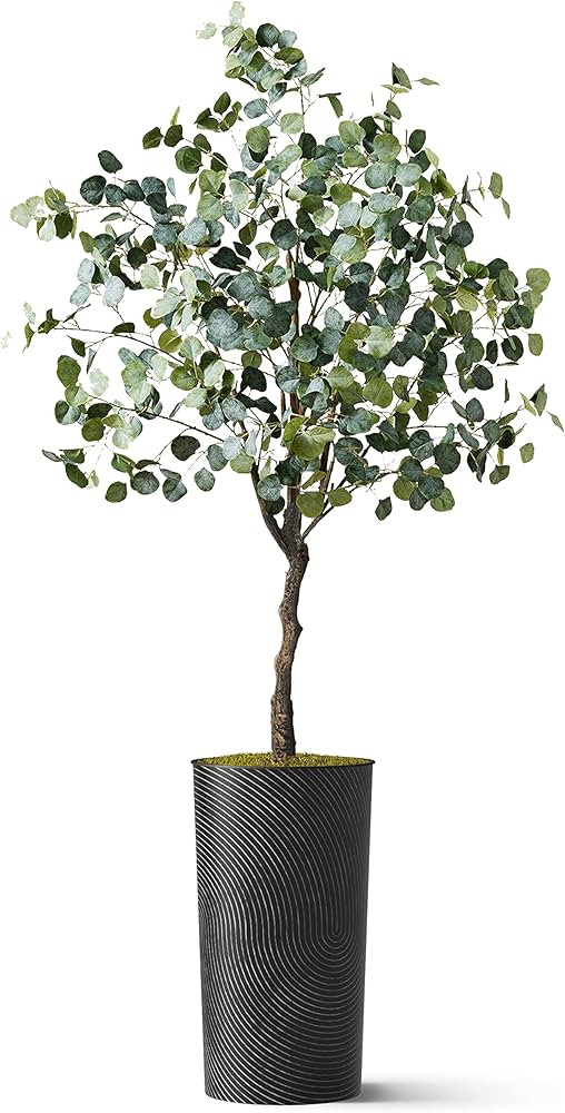 Artificial Tree in Geometric Spiral Pattern Planter, Fake Eucalyptus Silk Tree for Indoor and Out... | Amazon (US)