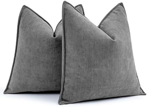 MIULEE Pack of 2 Dark Grey Decorative Pillow Covers 22x22 Inch Soft Chenille Luxurious Couch Thro... | Amazon (US)