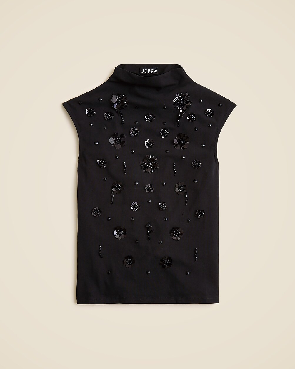 Stretch cotton blend mockneck with floral embellishment | J. Crew US