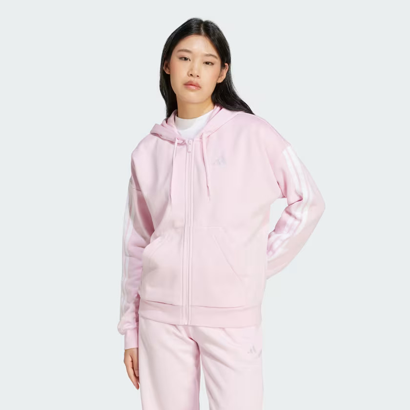 adidas Essentials 3-Stripes Full-Zip Fleece Hoodie - Pink | Free Shipping with adiClub | adidas U... | adidas (US)