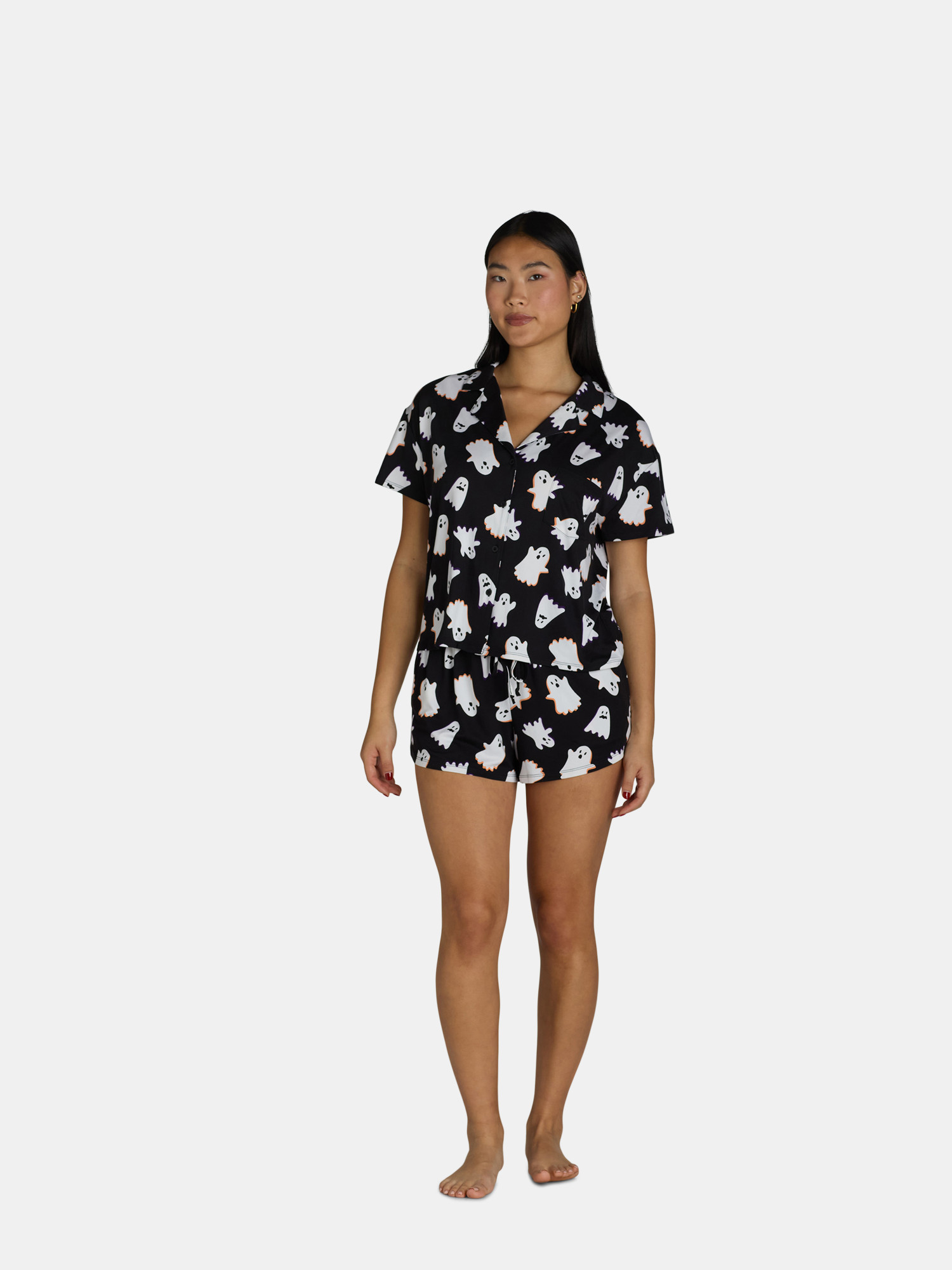 Conjunto de Pijama Corto con Estampado de Fantasmas de Halloween para Mujer, 2 Piezas, Tallas XS-... | Walmart (US)