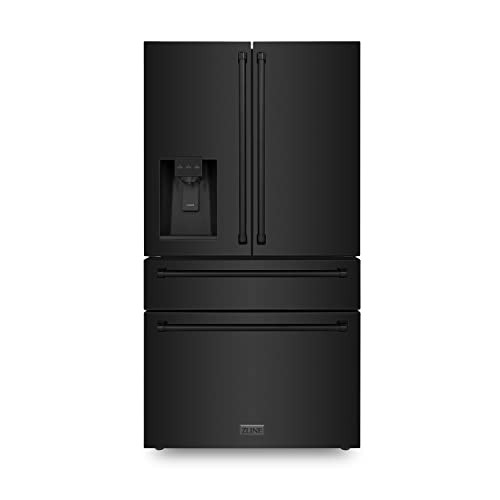 ZLINE 36 in. 21.6 cu. ft. Counter-Depth French Door Refrigerator with Water and Ice Dispenser in Fingerprint-Resistant Black Stainless Steel (RFM-W-36-BS) | Amazon (US)