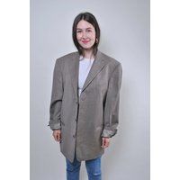 Vintage Oversized Grey Blazer, Minimalist Striped Jacket | Etsy (US)
