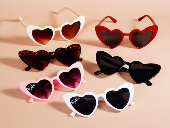 Bachelorette Party Sunglasses Heart Sunglasses Babe & Bride Beach Bachelorette Party Favors Brida... | Etsy (US)