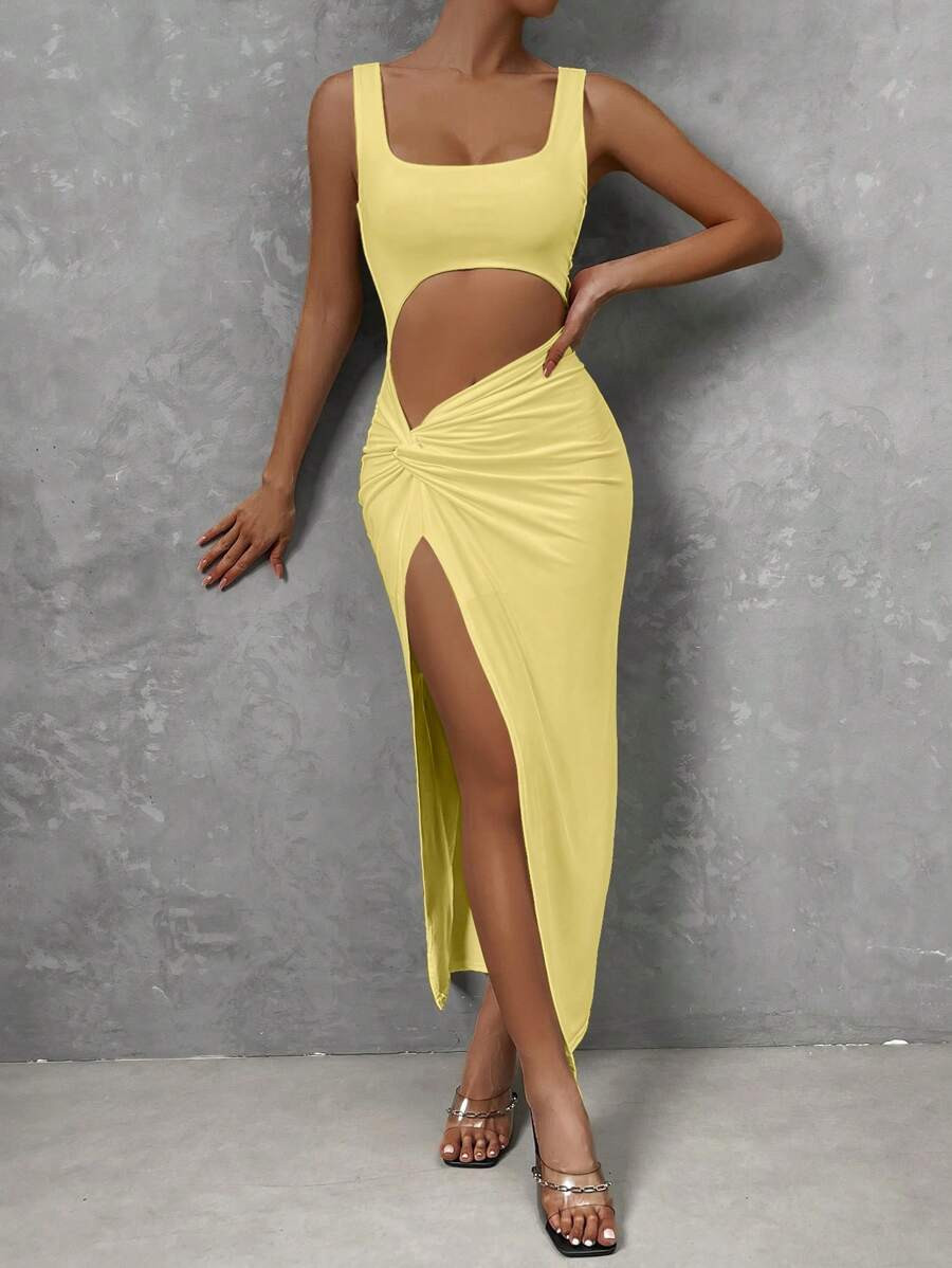 SHEIN Raffinéa Cut Out Twist Front Split Thigh Dress Maxi Women Outfit | SHEIN