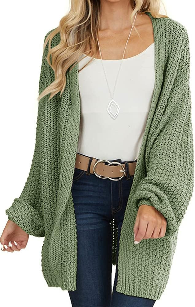 Maroway Women's Soft Knit Long Sleeve Sweater Cardigan Green at Amazon Women’s Clothing store | Amazon (US)