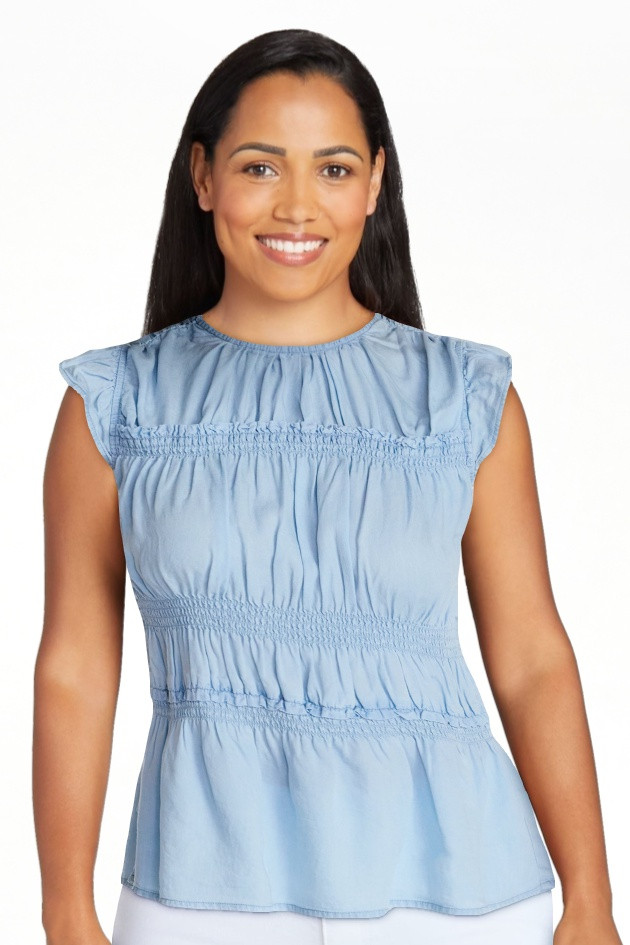 Time and Tru Women's Sleeveless Smocked Top with Ruffle Trim, Sizes XS-XXXL | Walmart (US)