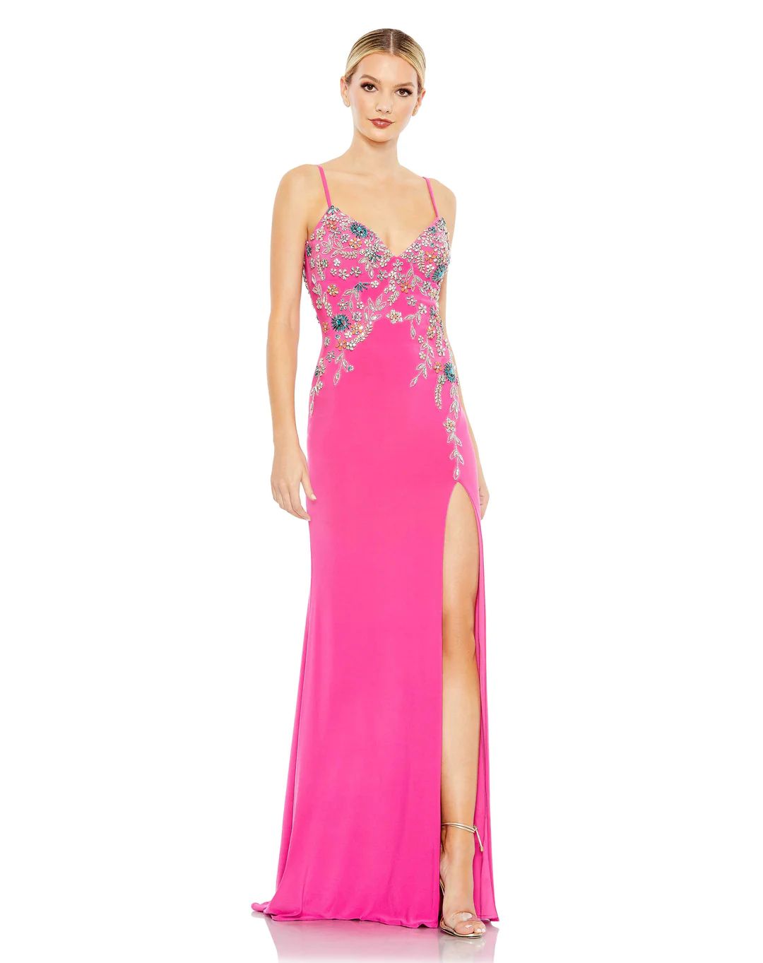 Multi Color Beaded Floral Cami Gown | Mac Duggal