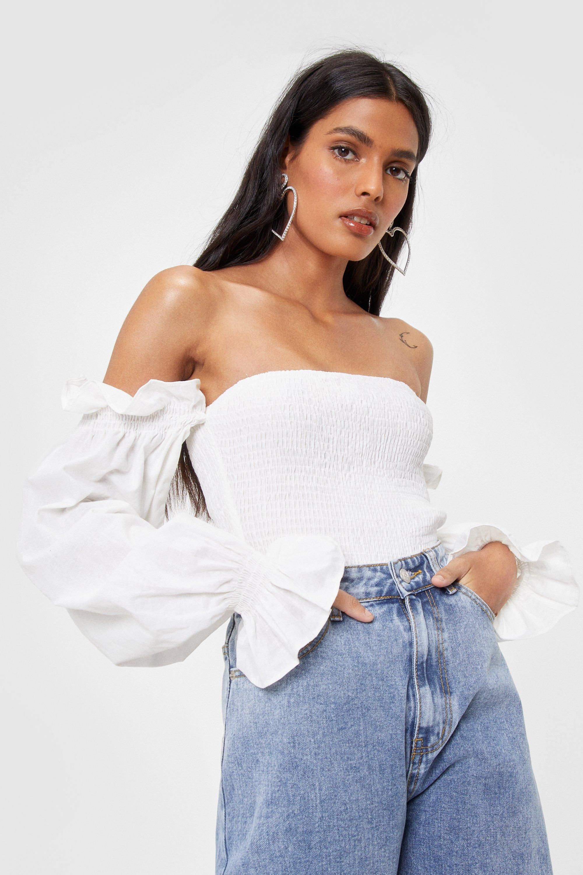 Shirred Off the Shoulder Cropped Blouse | Nasty Gal (US)