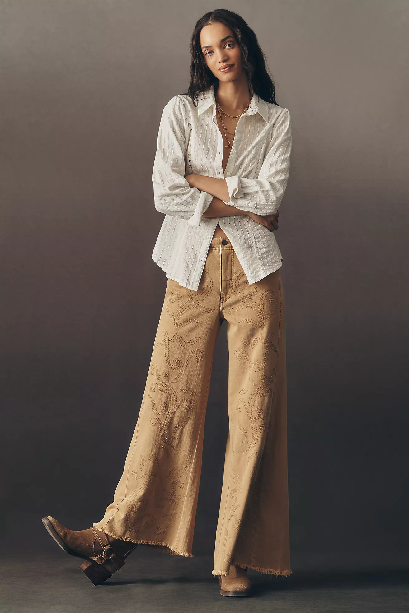 The Adi Embroidered Mid-Rise Flare Jeans by Pilcro | Anthropologie (US)