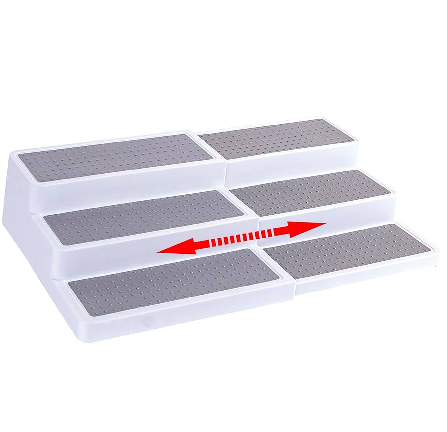 Oizeir 3–Tier Expandable Plastic Spice Rack - Adjustable Length, Stability with Non-Skid Shelf,... | Amazon (US)