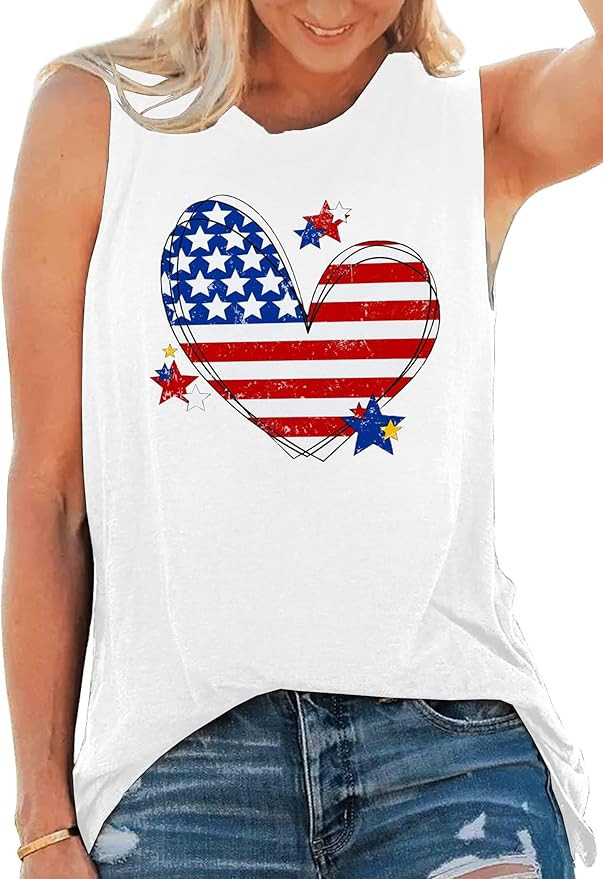 American Flag Tank Tops Women Sunglass Graphic Tees Shirts Casual Sleeveless 4th of July Shirt To... | Amazon (US)