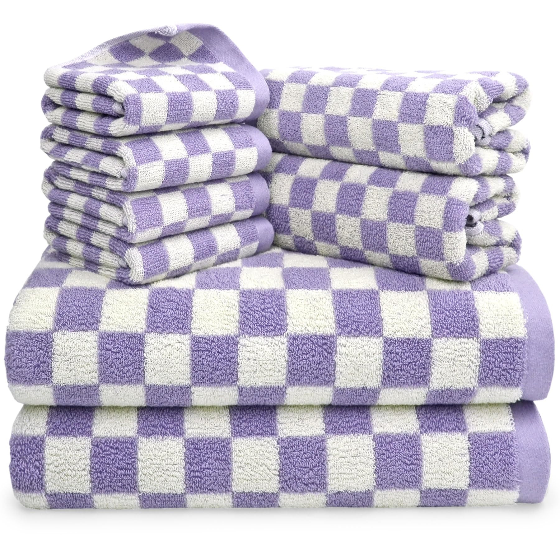 Jacquotha 8-Piece Cotton Towels and Washcloths Sets, Cute Checkered Bathroom Towels Set, Luxury S... | Amazon (US)