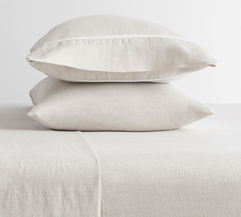 Belgian Flax Linen Contrast Flange Sheet Set, King, Natural/White | Pottery Barn (US)