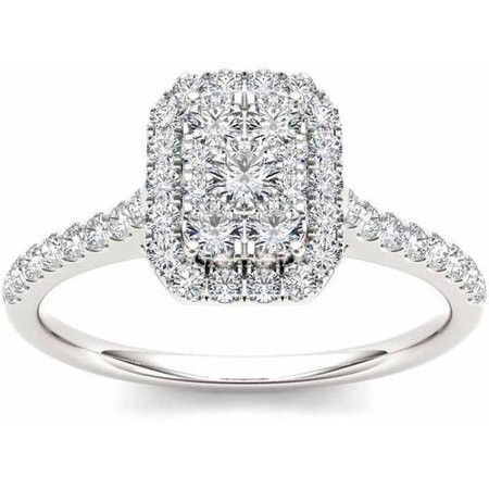 Imperial 3/4 Carat T.W. Diamond Cluster Emerald-Shape Halo 10kt White Gold Engagement Ring | Walmart (US)