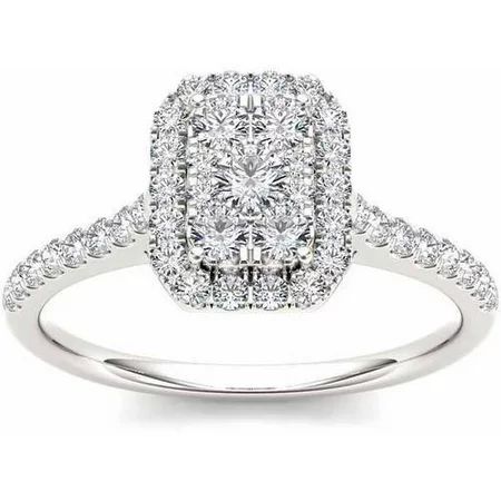 Imperial 3/4 Carat T.W. Diamond Cluster Emerald-Shape Halo 10kt White Gold Engagement Ring | Walmart (US)