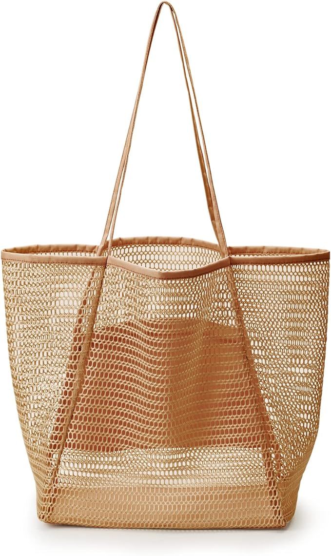 Mesh Beach Tote Bag for Women Big Capacity Shoulder Handbags Pool Bag for Shopping Picnic Travel ... | Amazon (US)