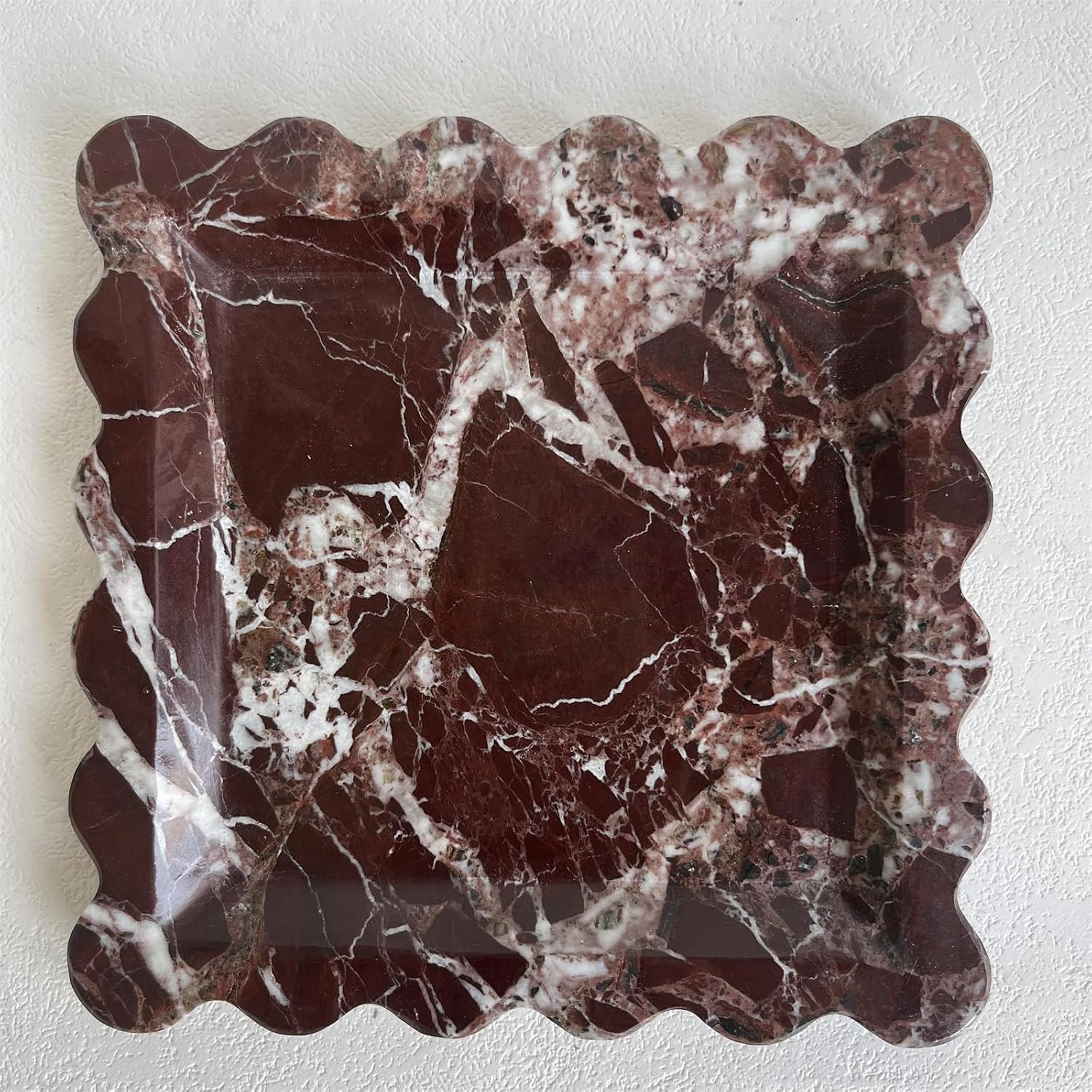 Vintage Natural Marble Tray Small Ornaments Scalloped Tray Handmade Storage Dish for Counter, Vanity, Dresser, Nightstand and Desk (Rosa Levanto) | Amazon (US)
