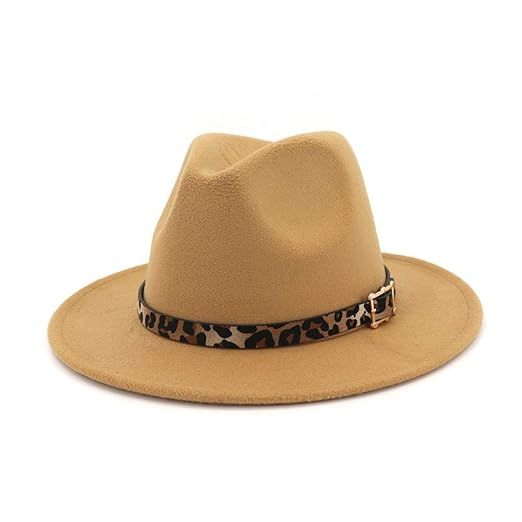 Vim Tree Women's Wide Brim Felt Fedora Panama Hat with Leopard Belt Buckle | Amazon (US)