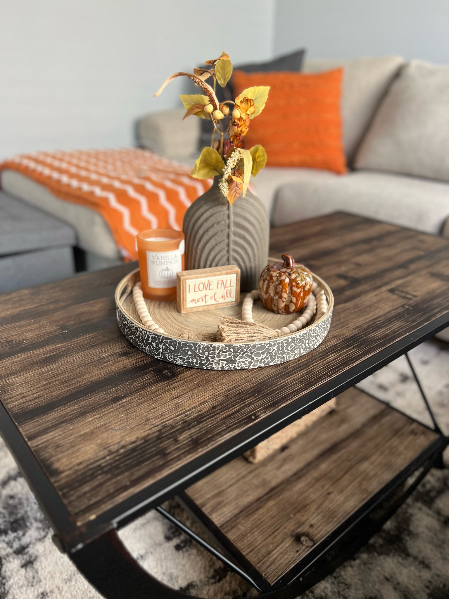Transform your living space with an adorable coffee table fall centerpiece! Bring a cozy and warm vibe to your home, a few different pieces with a tray features a harmonious blend of fall colors and elements, including rustic pumpkins, & golden leaves. Perfect size to to grace your coffee table, it adds an inviting touch that embodies the essence of fall, enticing everyone to gather around and embrace the season of gratitude and togetherness. Whether it's for a quiet evening with a book or a lively fall celebration, a fall centerpiece is my go-to for setting a heartwarming ambiance #FallDecor #CoffeeTableCenterpiece #CozyVibes #AutumnWarmth #HomeDecor #SeasonalStyle

#LTKSeasonal #LTKhome #LTKHalloween