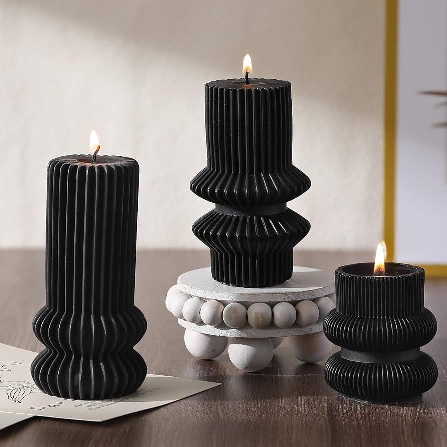 MTLEE 3 Pcs Small Ribbed Pillar Candles Scented Pillar Candle Tall Pillar Candle Soy Wax Aestheti... | Amazon (US)