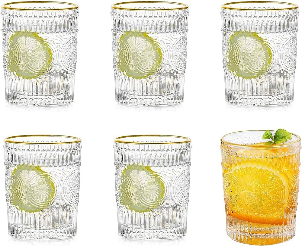 6 Pack 9.5 oz Romantic Water Glasses, Premium Drinking Glasses Tumblers, Vintage Glassware Set fo... | Amazon (CA)