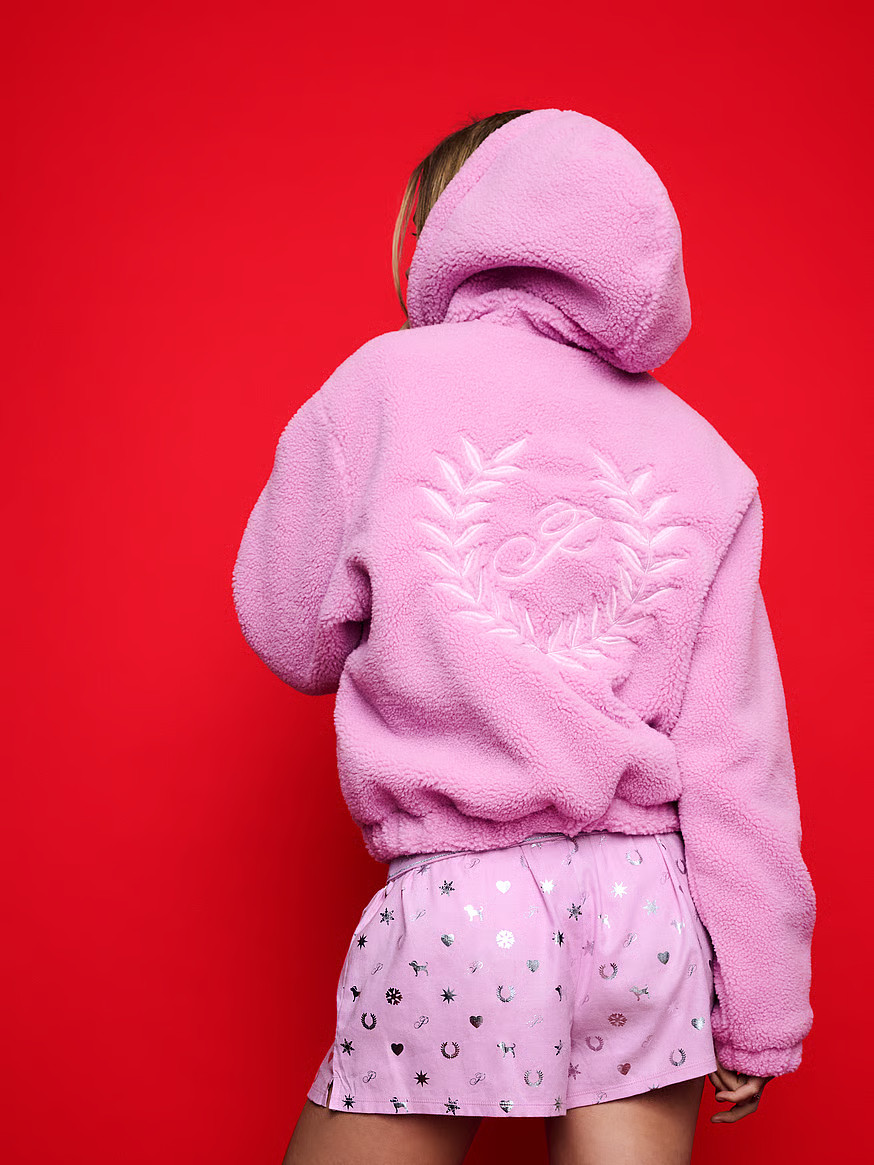 Buy Plush Teddy Hooded Bomber Jacket, Hushed Lilac - Order Jackets & Outerwear online - PINK US | Victoria's Secret (US / CA )