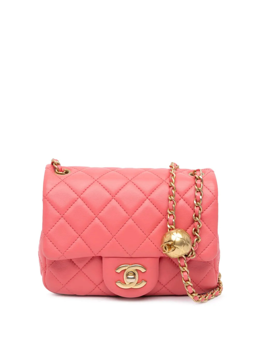 CHANEL Pre-Owned 2021 Mini Square Classic Lambskin Pearl Crush Flap crossbody bag - Pink | Farfetch Global
