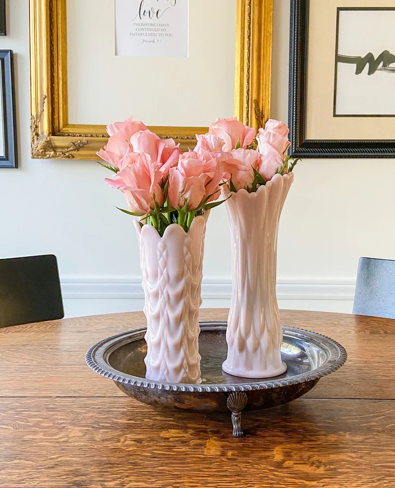 Fostoria Frisco Peach Milk Glass Swung Vase, Pink Milk Glass Vase | Etsy (US)