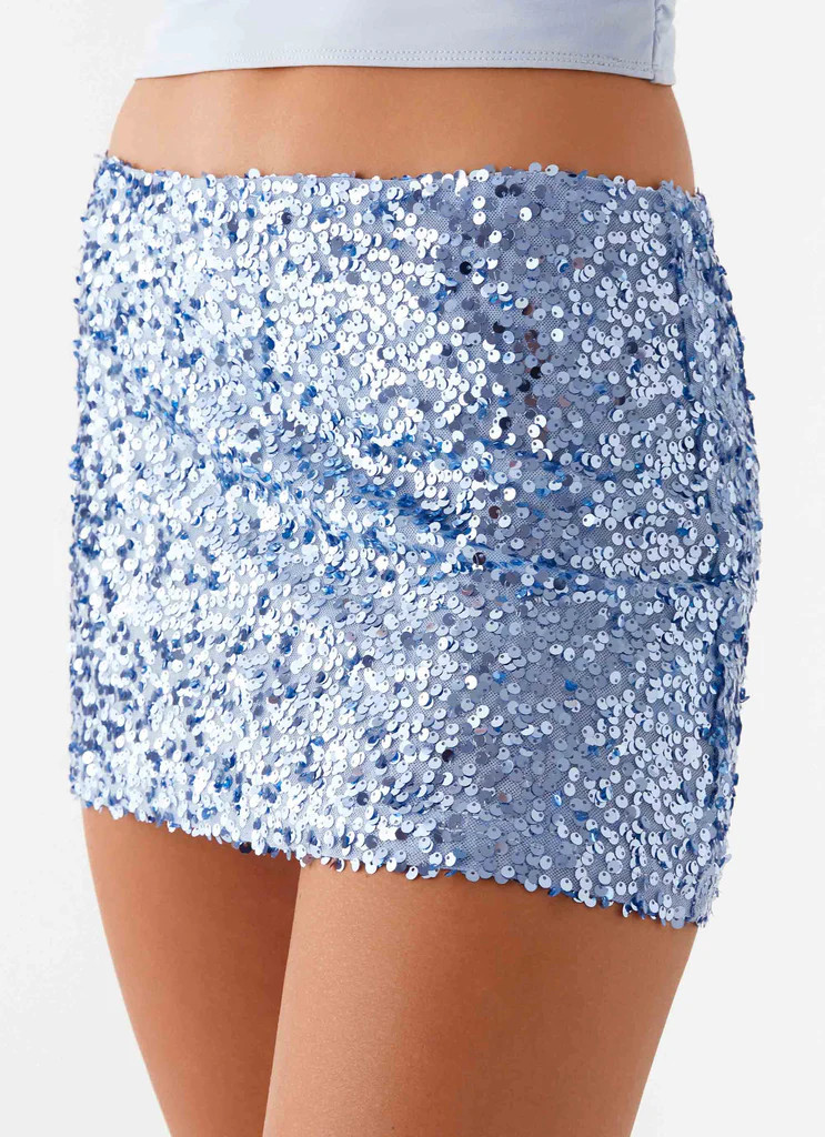 Made For You Low Rise Sequin Mini Skirt - Blue | Peppermayo (Global)