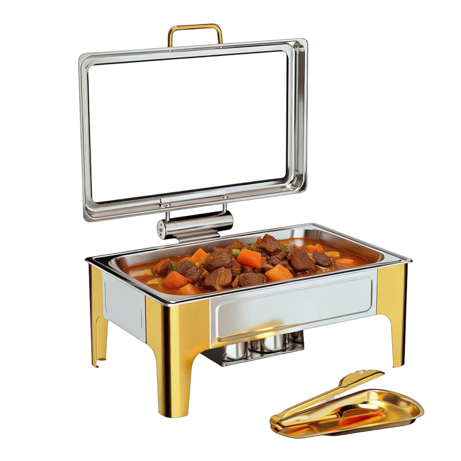 9 QT Rectangular Silver & Gold Chafing Dish Buffet Set With Serving Tong | Wayfair | Wayfair North America