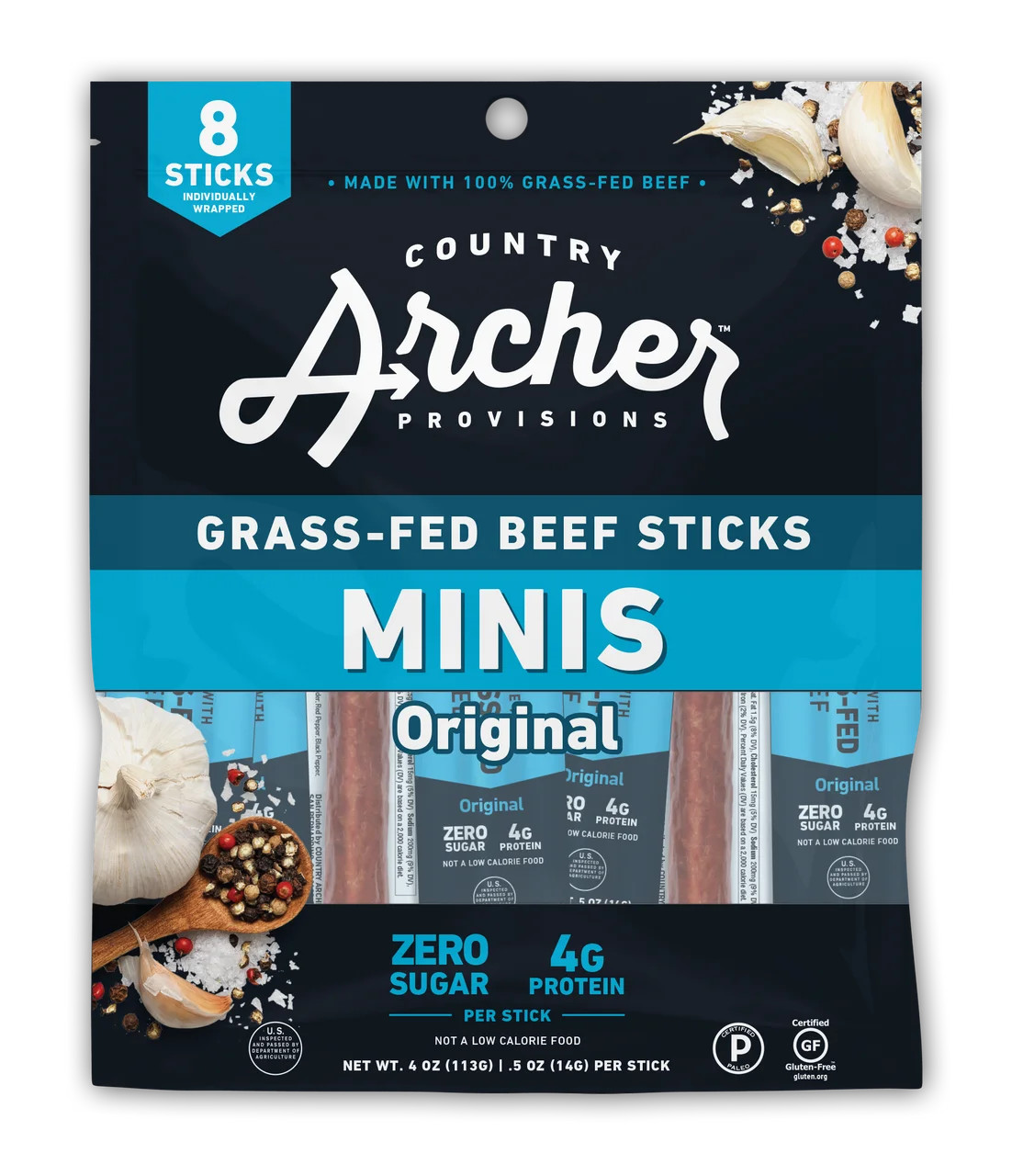 Country Archer Original Beef Mini Sticks (8ct, 0.5oz Sticks) 100% Grass-Fed, Gluten Free, High Pr... | Walmart (US)
